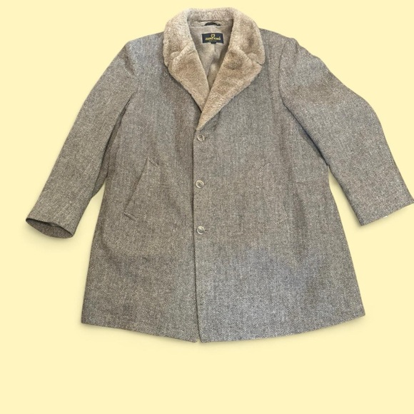 Vintage 70s Zero King Wool Trench coat with faux fur lining Size 56 XL - Picture 1 of 6